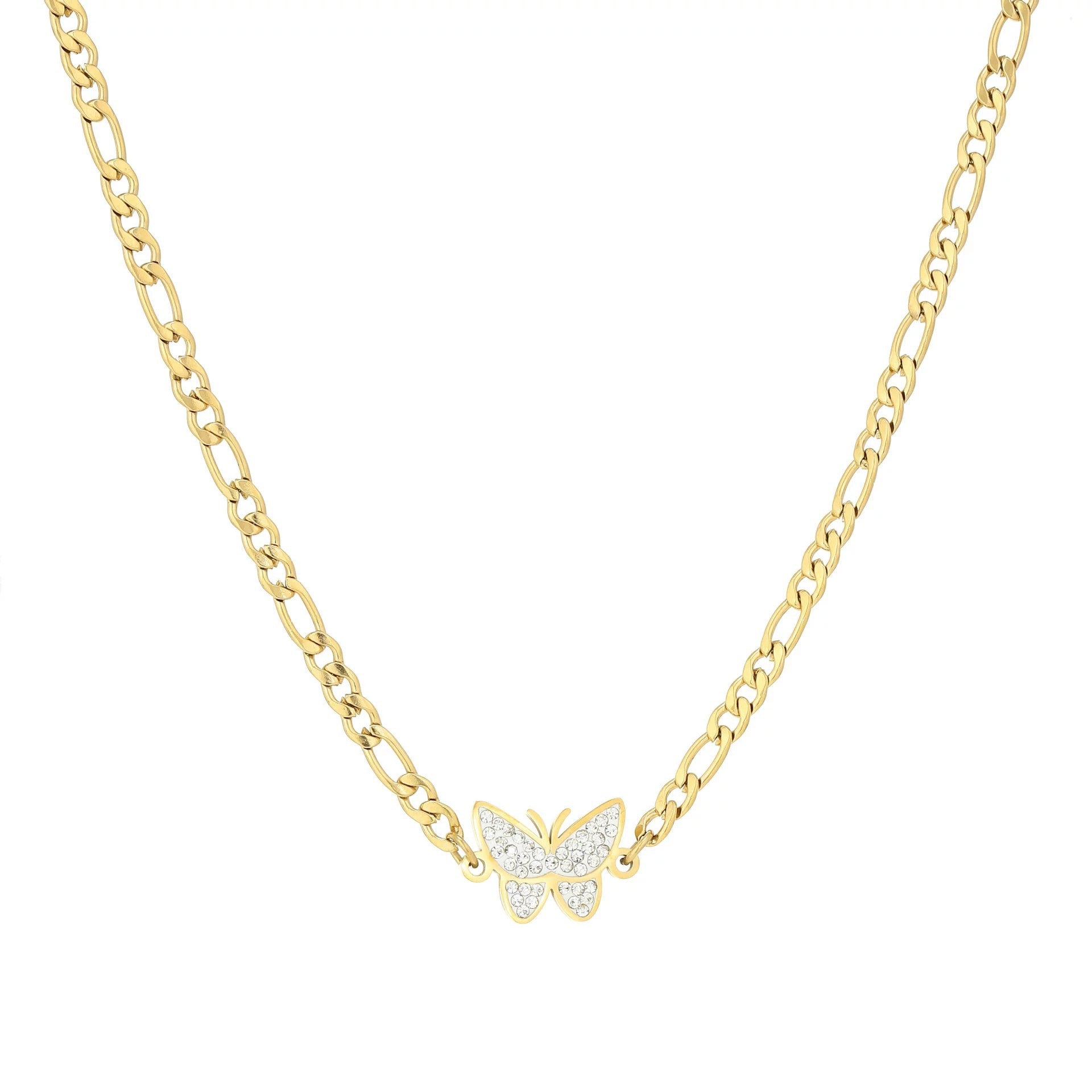 Collar de clavícula de mariposa de diamante chapado en oro de acero inoxidable al por mayor
